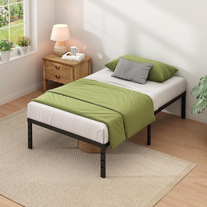 NEW JETO Metal Bed Frame,Twin Size Bed Frame with Storage Space,18 Inch | Heavy Duty Sturdy Mattress Foundation,Easy Assembly,No Box Spring Needed, Black