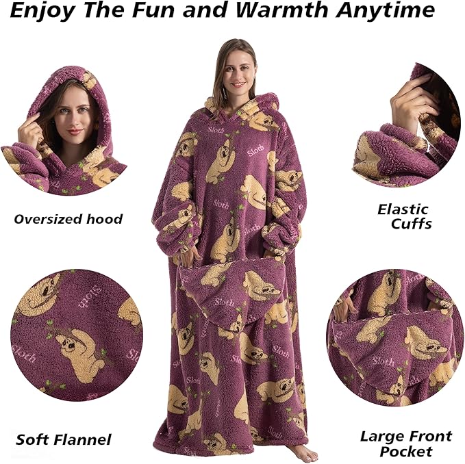 Blanket Hoodie, Long Hooded Blanket Sweatshirt as Birthday Gifts for Women Men, Long Wearable Blanket for Women Men.