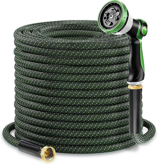 100ft Lightweight Non-Expandable Garden Hose with 10-Pattern Nozzle - Anti-Kink, Durable Triple-Layer Construction, Flexible All-Weather Hose for Watering, Car Wash, Pet Bathing
