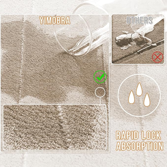 Yimobra Memory Foam Toilet Bath Mat U-Shaped, Soft and Comfortable, Super Water Absorption, Non-Slip, Thick, Machine Wash and Easier to Dry for Bathroom Commode Contour Rug, 24 X 20 Inches, Beige