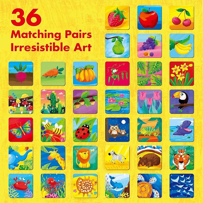 Hebayy Memory Matching Game, 72 PCS Nature Theme Matching Cards for Toddlers 36 Pairs Memory Cards for Preschool 4 5 6 Years Old