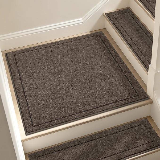 JSEI Non-Slip Stair Landing Rug Mat, 1-Pack 30" X 30", Light Brown | Edging Stair Treads Corner Indoor Stair Runners for Wooden Steps for Kids and Dogs, 100% Polyester, TPE Backing