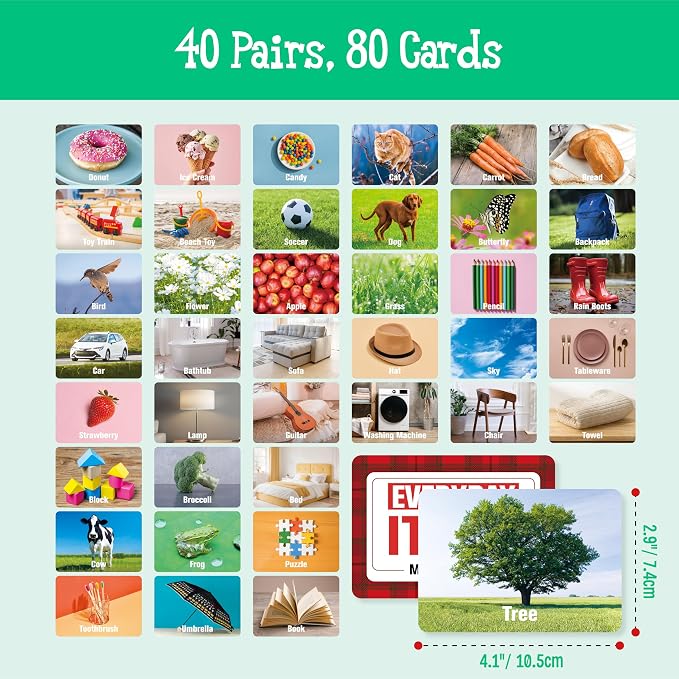 80 PCS Daily Items Matching Game, 40 Designs Everyday Objects Memory Cards Engaging Picture Match Game, Educational Learning Toys Enhance Memory & Matching Skills for Kids Ages 3 and Up