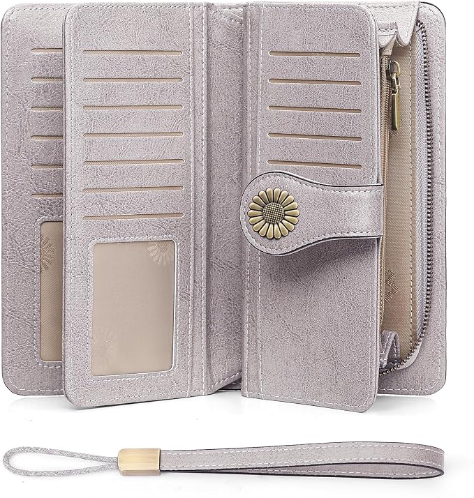 SENDEFN Wallets for Women Leather Credit Card Holder with RFID Blocking Large Capacity Wristlet | with RFID Blocking