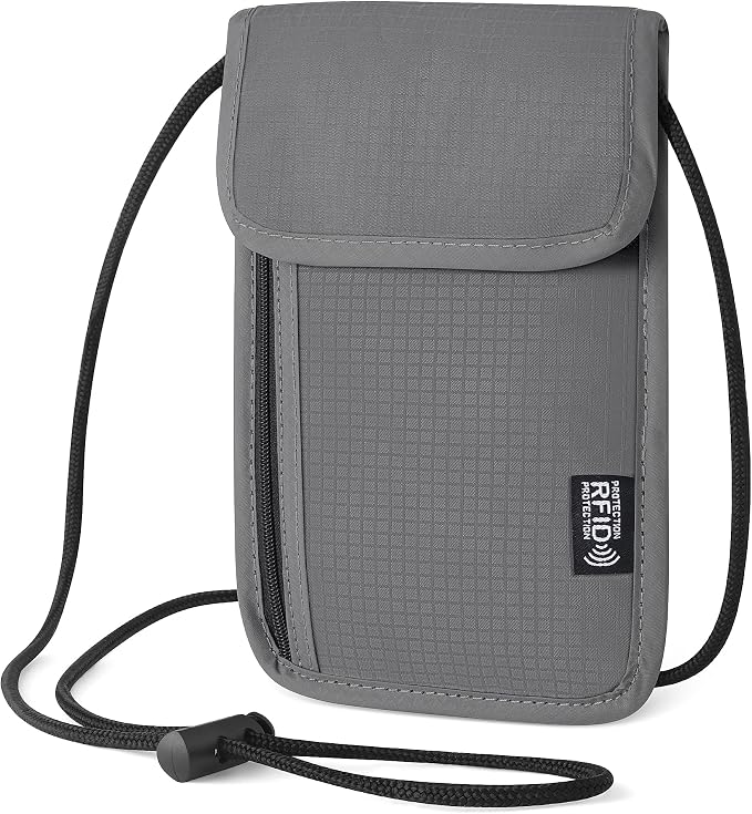 Likesing 5.5" L x 7.9" W Travel Neck Wallet, RFID Passport Holder (Grey) | RFID Blocking Passport Holder for Travel, Security Lightweight Passport Travel Wallet, Neck Pouch Gifts for Women Men