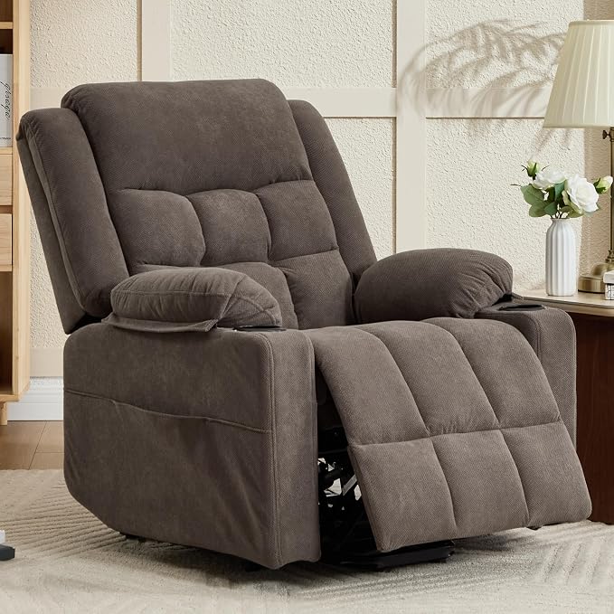 Ketaiyou Electric Power Lift Recliner Chair Sofa with Massage and Heat for Elderly, USB and Type-C Ports, Cup Holders, Infinite Position (Brown1, Regular)