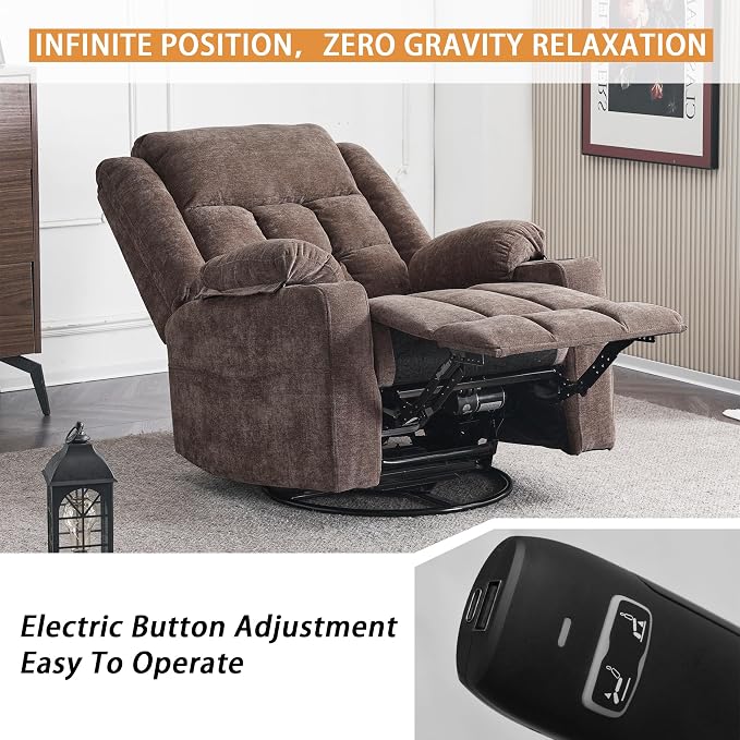 Ketaiyou Power Swivel Rocker Recliner Chair for Adults with Massage and Heat, USB and Type-C Ports, Infinite Position, Electric Glider Reclining Single Sofa Chair for Living Room (Coffee New)