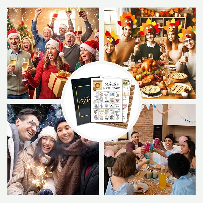 Winter Book Party Bingo Game Cards, Bookish Bingo Set for Adults Large Group, Book Club Reading Group Activities, Xmas Activities Icebreaker Games, for Family Friends, 04