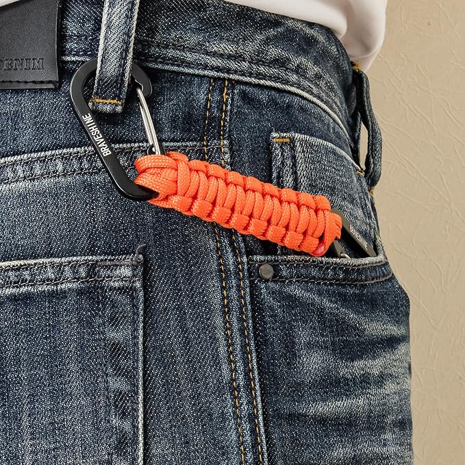 BRAVESHINE Paracord Keychain Carabiner Clip | D Ring Hanger Lanyard Hook | 7.3inch Long | for Stroller, Water Bottle, Key, Backpacks, Men, Women, Luggage, Car Seat Headrest, Fence, Bag Charms