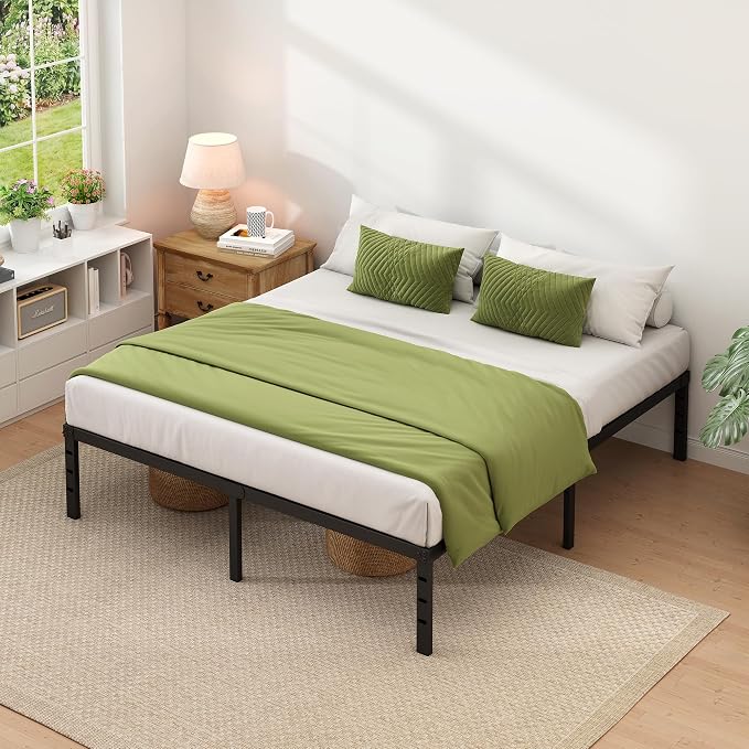 NEW JETO Metal Bed Frame,King Size Bed Frame with Storage Space,14 Inch | Heavy Duty Sturdy Mattress Foundation,Easy Assembly,No Box Spring Needed, Black,Bedroom Furniture