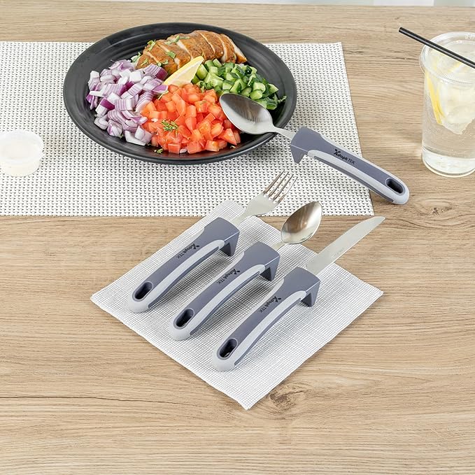 Restaurantware Adaptive Utensils - 1 count Stainless Steel, 9.843 x 5.118 x 1.575 Inches, Ergonomic Eating Aids, Non-Slip Utensil Set for Arthritis, Secure Grip Design, Gray