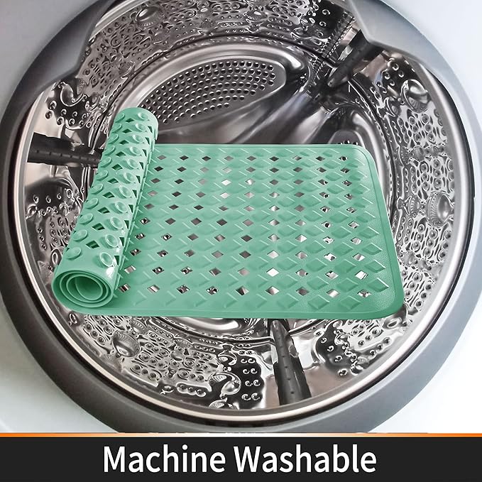 Yimobra Bathtub Mat Non Slip, Super Strong Suction Cups, 27.5"x15.5" Long Shower Mat with Drain Holes, Machine Washable Fast Draining Bath Mats, Bathroom Essentials,MARRS Green