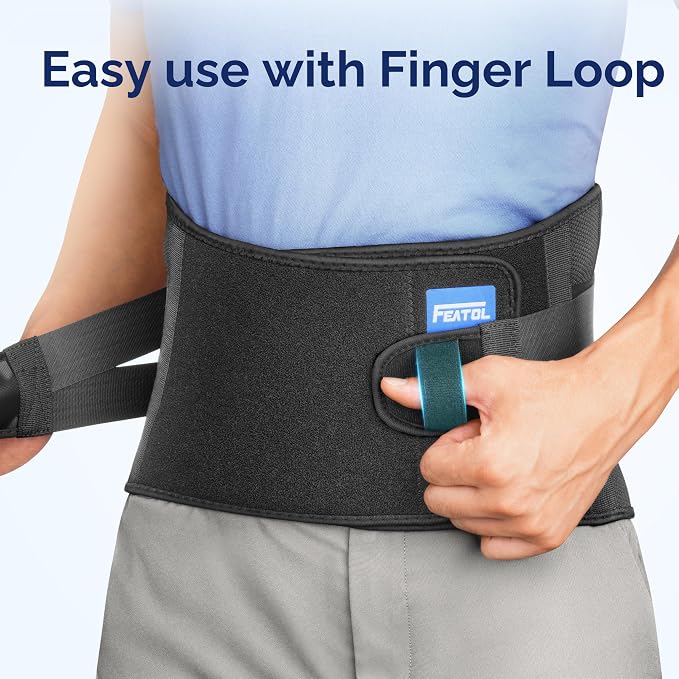 FEATOL Lower Back Brace with 5 Reinforced Stays for Women and Men, Adjustable Snug-Fit Lumbar Support Belt for Work, Size XL, Waist 38"-44.1"