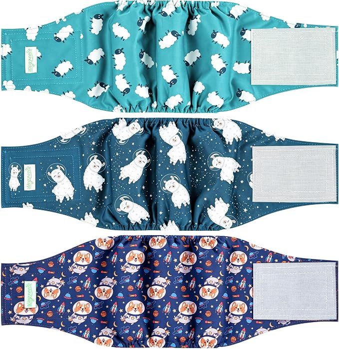 Wegreeco Washable Male Dog Diapers (Pack of 3) - Washable Male Dog Belly Wrap (Alpacas, X-Small)