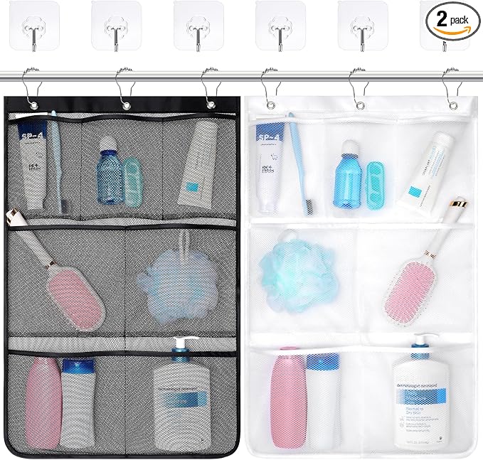 F-color 7-Pocket Mesh Shower Caddy - Hanging Shower Organizer for Cruise | Quick-Dry & See-Through Mesh for Toiletries, Fits Shower Rod Rings or Sticky Hooks for Bathroom & RV, Cruise Essentials 2026