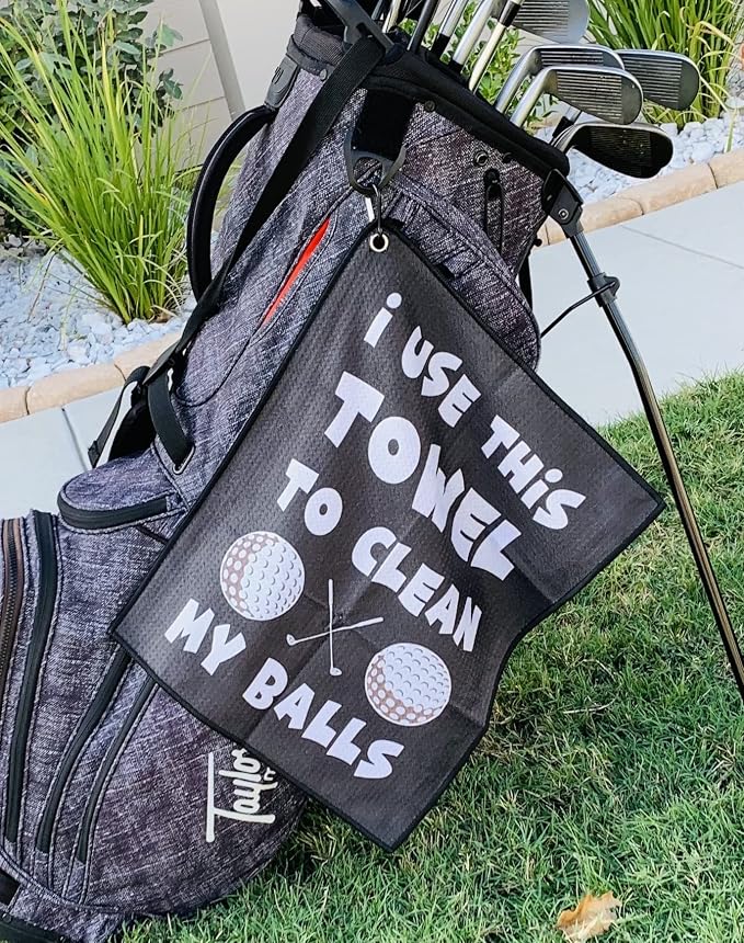SHANKITGOLF Towel, Funny Microfiber with Bag Clip, Gift for Men & Dad | Waffle-weave towel scrubs dirt off clubs and balls, then clips to your bag. Novelty gifts for golfers.