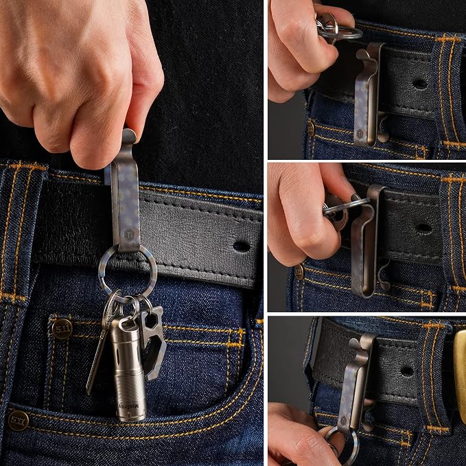 KeyUnity KM00 Titanium Belt Loop Keychain Clip Double Side Quick Release Key Holder with Detachable Key Ring