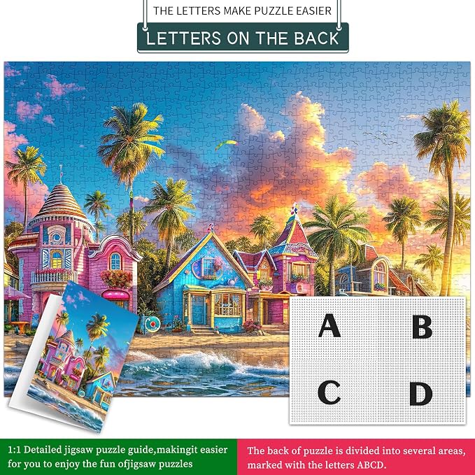 Puzzles for Adults 1000 Pieces,Romantic Beach Jigsaw Puzzle with 1:1 HD Poster,1000 piece Puzzles with Letters on Back, Stress Relief Ideal Gift for Family Games