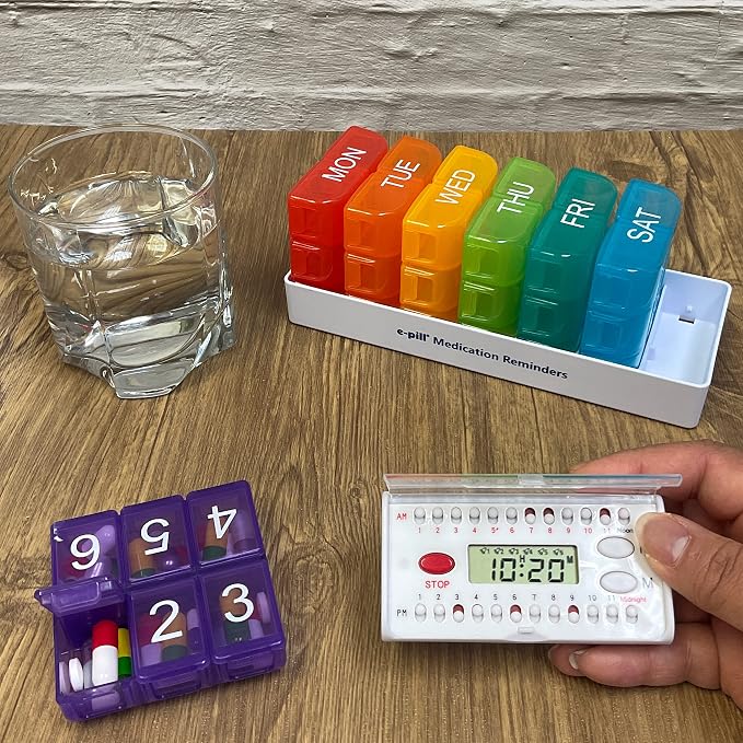 e-Pill 7 Day Weekly Pill Organizer – 6 Times a Day Medicine & Vitamin Box with 6 Alarm Reminders
