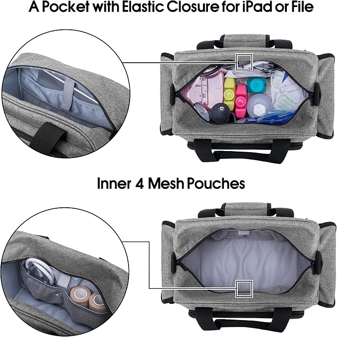 Trunab Home Health Nurse Bag Empty, Portable Medical Supplies Shoulder Bag | for Hospice, Home Visit, Hospital Interns, Grey, Bag Only