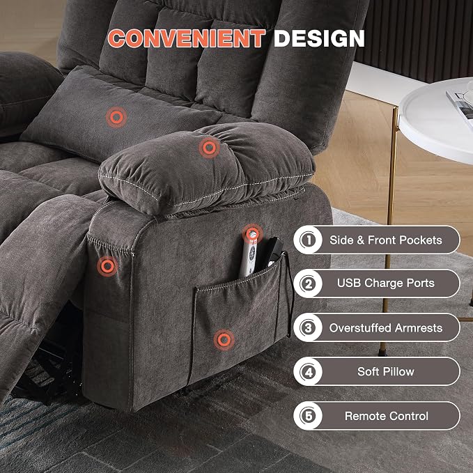 MAHOMICO Power Lift Recliner Chair for Elderly with Vibration Massage and Lumbar Heating,Electric Lift Recliner Single Sofa with Side Pocket,USB Charge Port for Living Room