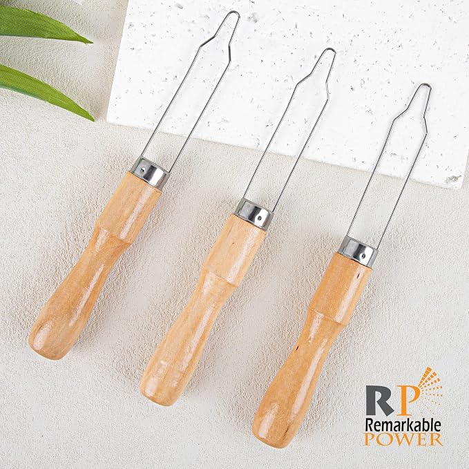 RP Remarkable Power, 3 Pack Button Hook Assist Device with Easy-Grip Wooden Handle Buttons Zipper Pull Helper Clothing Buttoning Aids for Shirts Coats