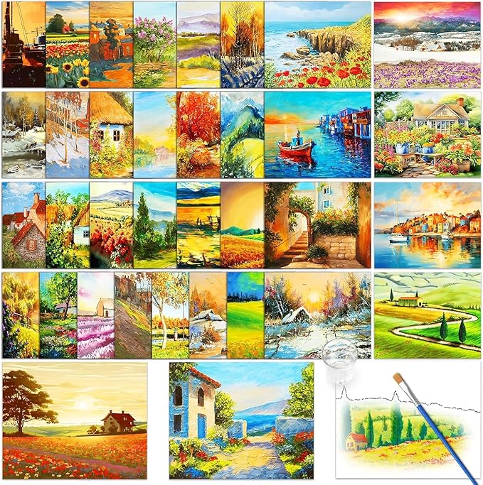 36Pcs Dementia Activities for Seniors, Reusable No Mess Art Kit,Water Painting Coloring Set for Memory Therapy Activity, Relaxing Landscape Painting Set for Elderly & Alzheimer’s Patients (Scenery)