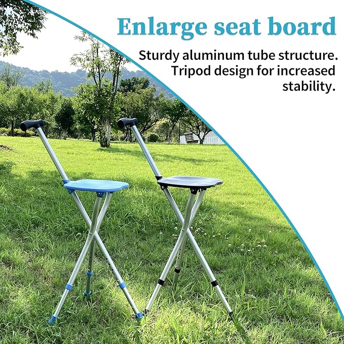 Portable Adjustable Folding Walking Cane with Seat Allows Durability While Walking and Convenience for Sitting, Alloy Crutch Chair, Anti-Slip Lightweight Walking Stick for Seniors