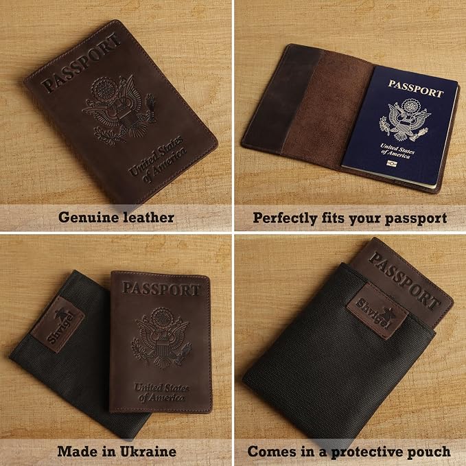 US Leather Passport Book Cover - Thin American Travel Passport Holder - Premium International USA Passport Protector Case for Women Men (Brown Vintage New)