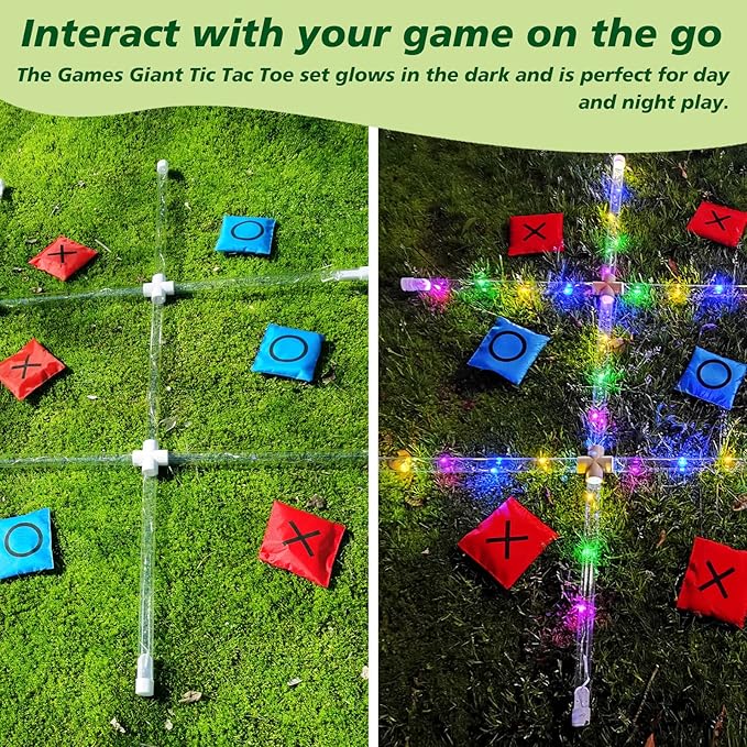 Outdoor Toss Games for Adult and Kids, Giant Tic Tac Toe Game with LED Light, Classical Board Yard Game Sandbag Game for Famlily, Party, Travel(4ft x 4ft)