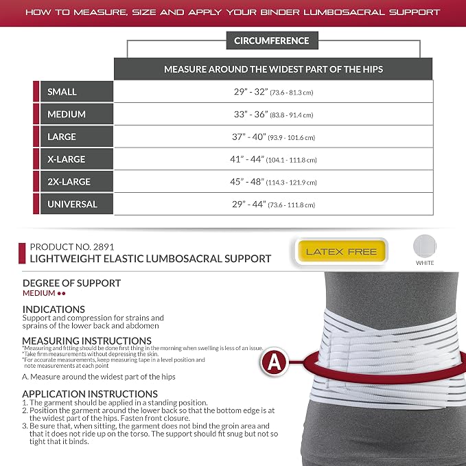 OTC Lumbosacral Support, 7-inch Lower Back, Lightweight Compression, Elastic, White, Universal