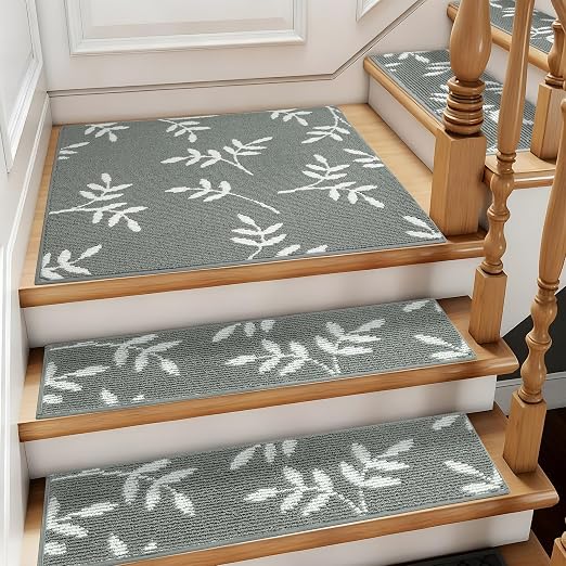Non-Slip Landing Mat for Wooden Steps Indoor,Carpet Stair Treads | 30"x 30" Peel and Stick Soft Stair Rugs for Pets, Non Skid Wood Staircase Step Treads Reusable,Stair Protectors, Grey