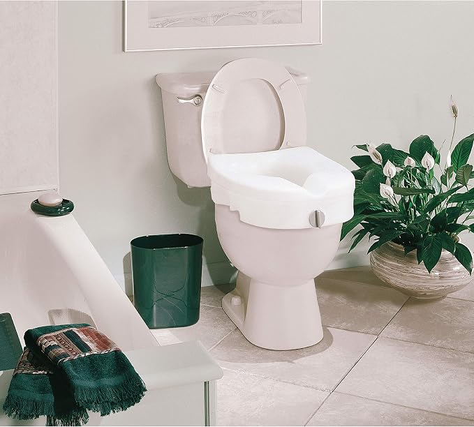 Carex E-Z Lock Raised Toilet Seat, Elongated Toilet Seat Riser, Adds 5 Inches of Height, 300 lbs Capacity, Elevating and Raising Seat for Elderly and Handicap, Universal, Slip-Resistant, White