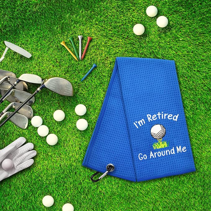 ERHACHAIJIA I'm Retired Go Around Me Embroidered Golf Towel with Clip. Funny Golf Accessories Gifts for Men Women Grandpa Grandma Golf Lover, Birthday Retirement Mother's Day