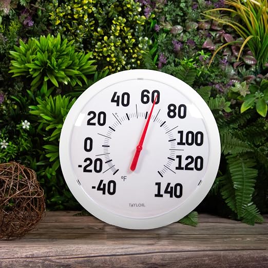 Taylor Big & Bold Outdoor Wall Thermometer, 13.25-Inch Weather-Resistant Patio Thermometer for High Temperature Readings, Easy-to-Read Numbers for Garden, Porch, Deck, Backyard, or Indoor Use, White