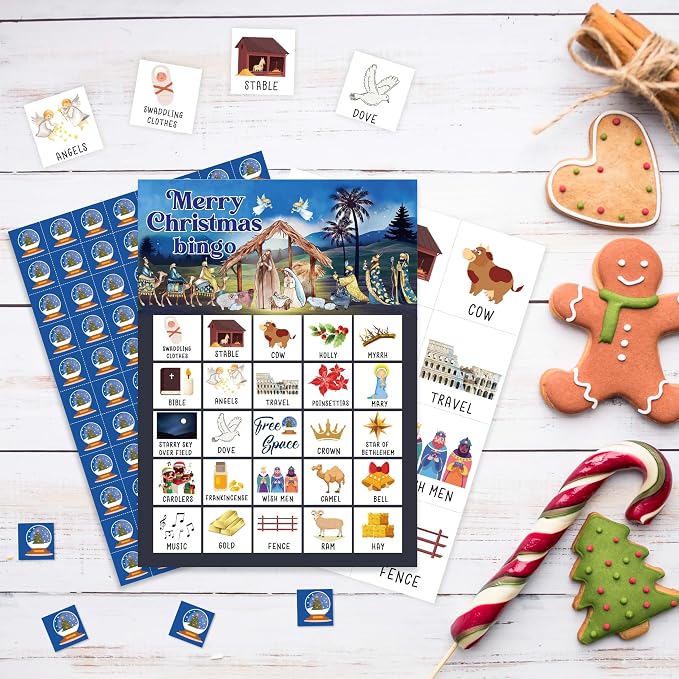 Christmas Bingo Game Cards, Nativity Bingo Games for Adults, Xmas Bingo Cards Supplies, Winter Holiday Party Decor Favors, Card Gifts for Friends Family Holiday, (Christmas)