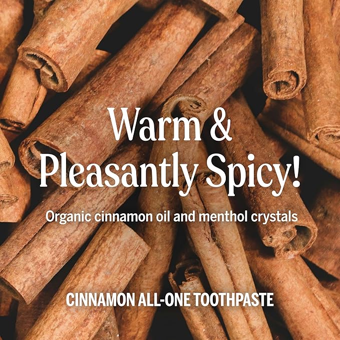 Dr. Bronner’s All-One Toothpaste– Cinnamon, 5 oz, 3-Pack– Fluoride-Free Toothpaste for Adults, SLS-Free, 70% Organic & Natural Ingredients, Vegan, Helps Freshen Breath, Reduce Plaque, Whiten Teeth