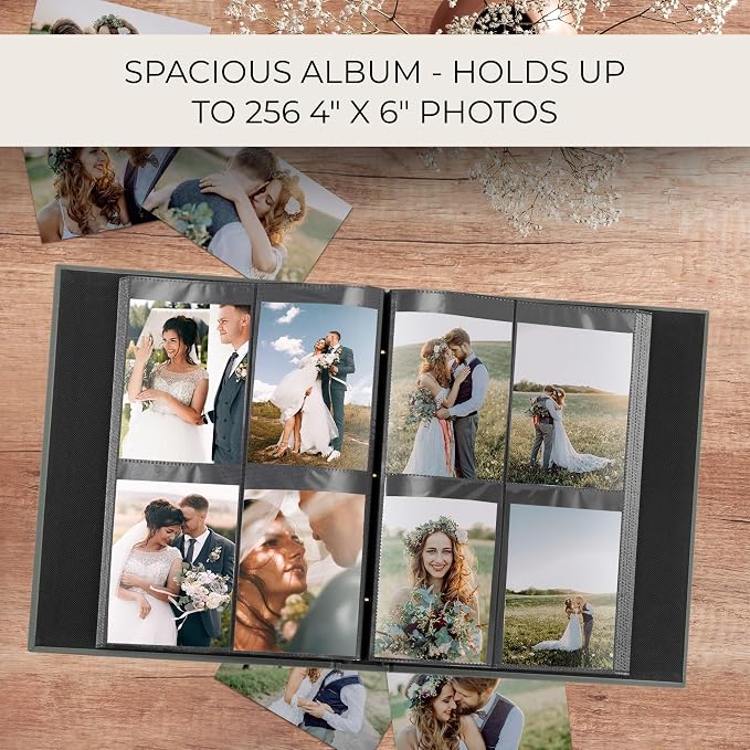 Beautiful Linen Photo Album For 4x6 Photos - Safely Holds Up To 256 Pictures of Unique Memories - The Perfect Large Photo Book To Store All Pictures of Treasured Family, Baby or Wedding Moments