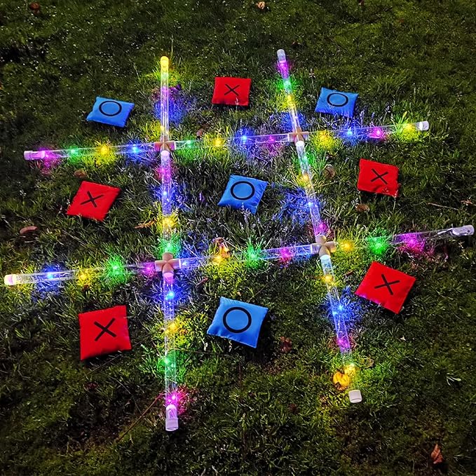 Outdoor Toss Games for Adult and Kids, Giant Tic Tac Toe Game with LED Light, Classical Board Yard Game Sandbag Game for Famlily, Party, Travel(4ft x 4ft)