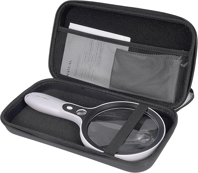 Large Magnifying Glass with 37 LED Light and Case, 10X 20X 45X Handheld Illuminated Lighted Magnifier with 3 Light Modes for Seniors Reading, Inspection, Coins, Exploring Close Work