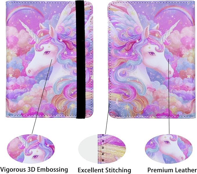 Passport Holder for Women and Men PU Leather Passport Cover for Travel (White Horse)