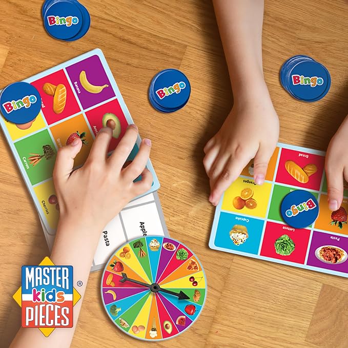 MasterPieces Kids Games - Food Bingo Game - Fun Family Entertainment for Kids and Adults - Educational, Engaging, and Perfect for Game Night, Classroom Activities, and Interactive Play for All Ages