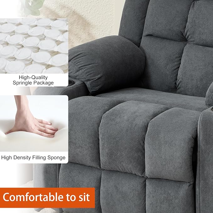 Ketaiyou Electric Power Lift Recliner Chair Sofa with Massage and Heat for Elderly, USB and Type-C Ports, Cup Holders, Infinite Position (Dark Grey, Regular)