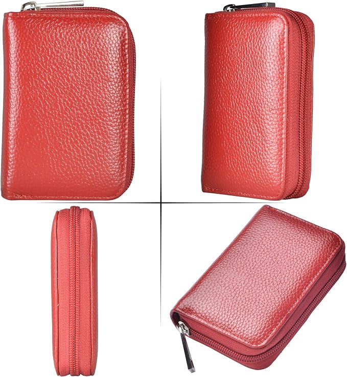 Easyoulife Genuine Leather Credit Card Holder Zipper Wallet With 26 Card Slots