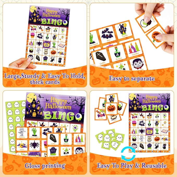 OHOME Halloween Games - Halloween Bingo for Kids | Halloween Party Favors - 24 Players Halloween Toys Gifts Party Supplies | Halloween Crafts Accessories Treats Activities for Family