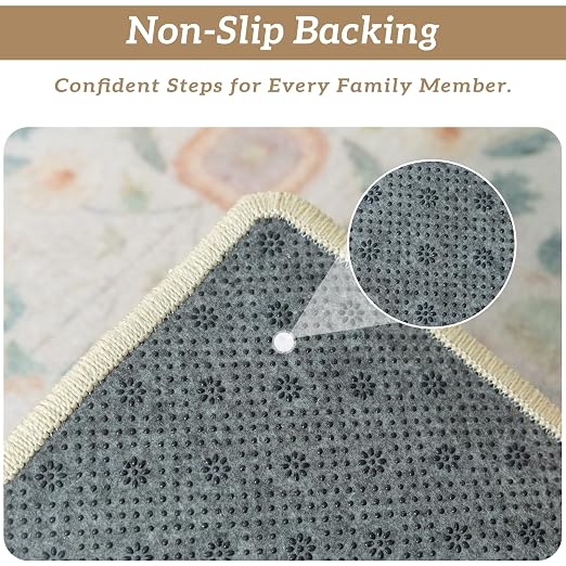 RORA Stair Treads Landing Mat, 30x30 Stair Landing Rug for Indoor | Non-Slip, Washable, For Wooden Steps, Floral Design, Stair Rugs Mat for Pets, Beige