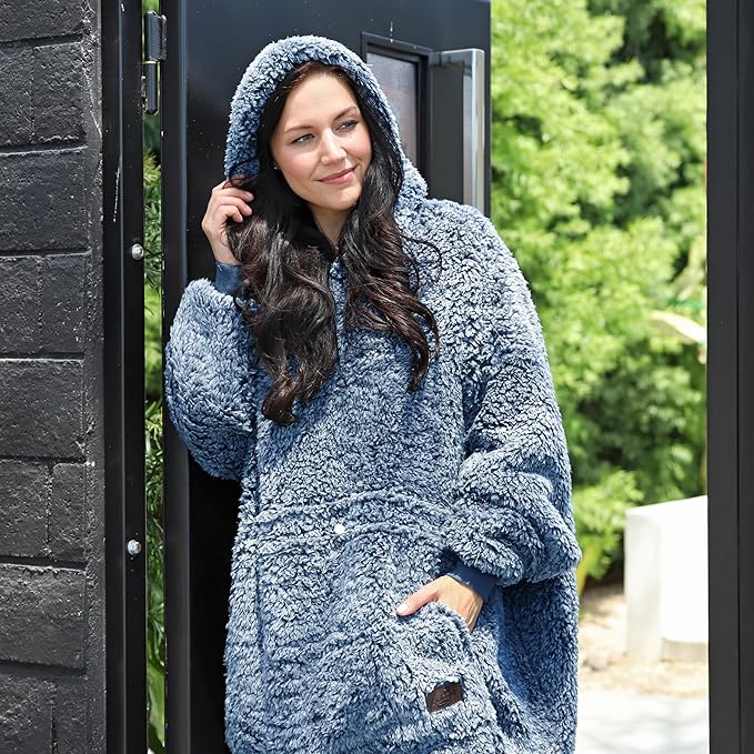 Catalonia Oversized Blanket Hoodie Sweatshirt, Wearable Sherpa Lounging Pullover for Adults Women Men