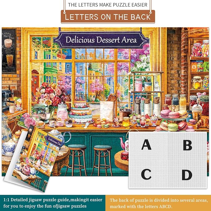1000 Piece Puzzles for Adults,Dessert Story Jigsaw Puzzle 1000 Pieces for Adults Seniors,Challenging Family Games Holiday Party Gifts -1:1 Poster Interlock Perfectly Letter on Back