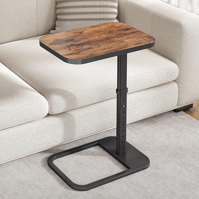 Kitstorack TV Tray Table, Adjustable Height & Flip-Top & Rounded Metal Corners, Snack Table for Couch, Sofa, Bed, Chair, Living Room, C Shaped End Side Table for Eating, Dinner or Laptop, Small Spaces