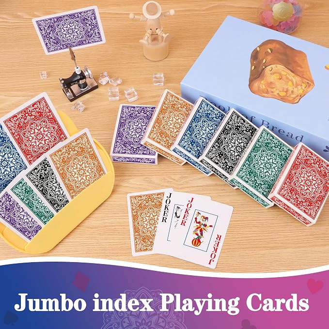 Playing Cards 12 Pack,12 Decks of Cards Bulk, Jumbo Poker Size Card, Large Print Playing Cards for Adults Seniors, 6 Colors, Fun Poker Card for Party Supplies Family Game Night Camping Travel Games